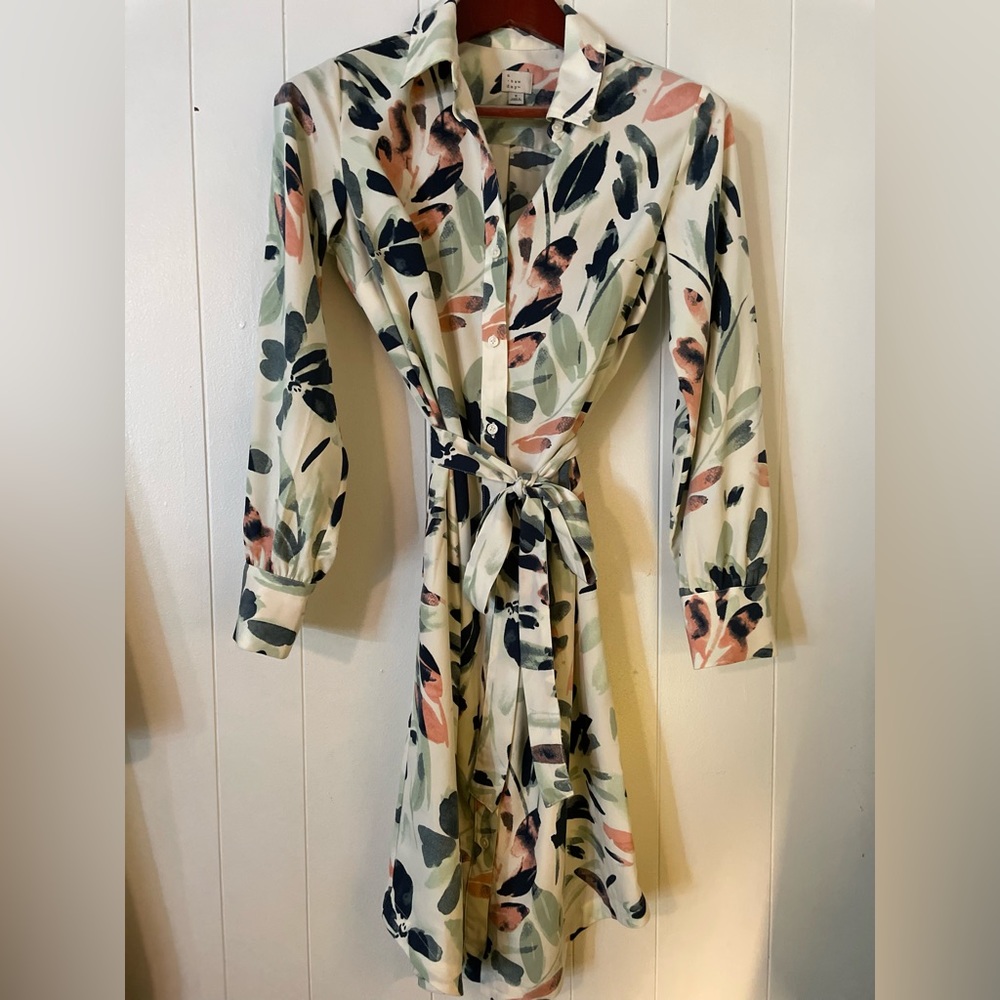 Long sleeve a new day belted button down dress with collar